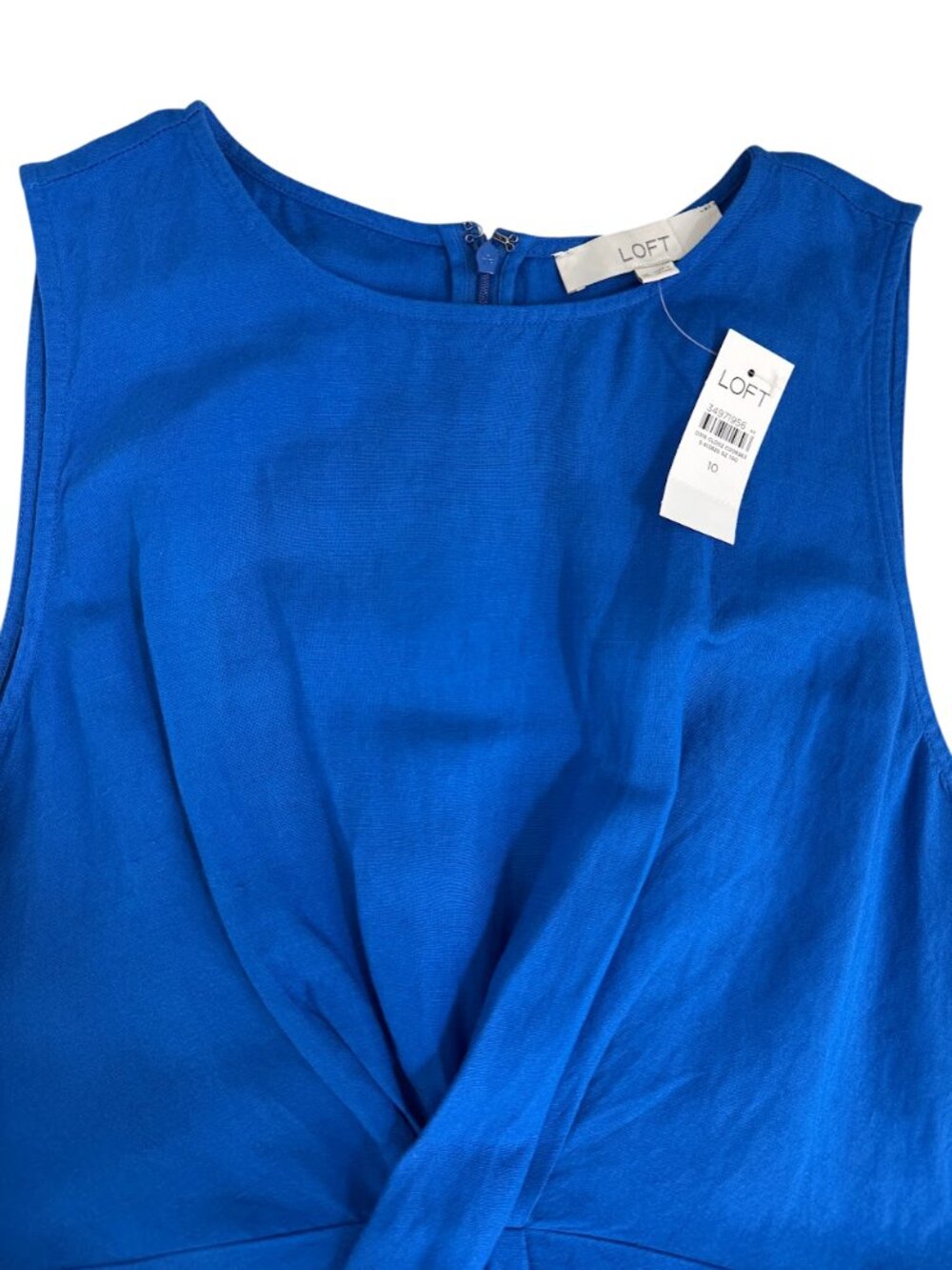 LOFT Linen Blend Twist Front Mini Dress Blue Sleeveless Size 10 NWT - Picture 4 of 9